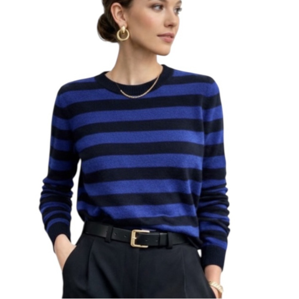 Vince 100% Cashmere Regiment Stripe Womenâs Sweater Blue And Black Size Xs